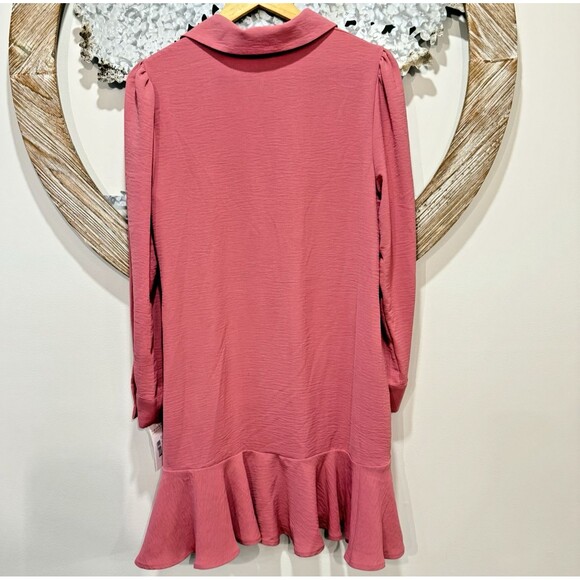 NWT Tahari Shirt Dress Women M Rose Pink Collared Long Sleeve Button Casual - Picture 2 of 12